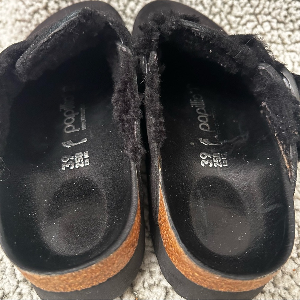 Birkenstock Papillio Boston clog sandals lined black fuzzy size 39 women’s 8 M 6 - Picture 4 of 6